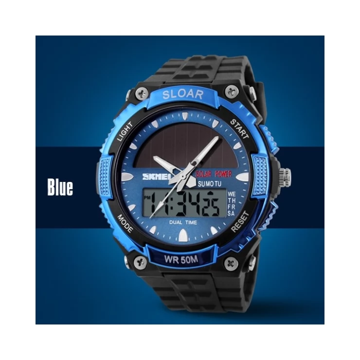 Solar Dual Time Waterproof LED Analog-Digital Watch