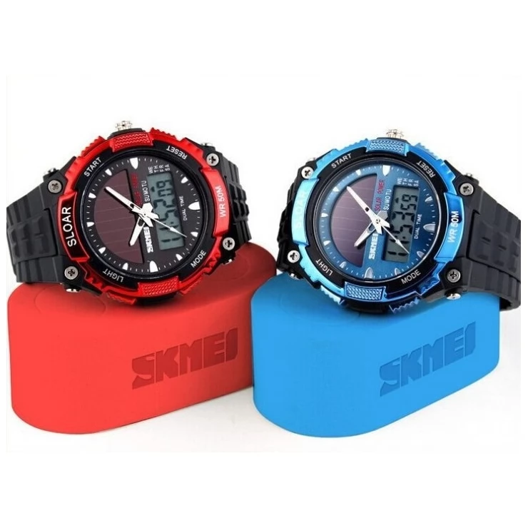 Solar Dual Time Waterproof LED Analog-Digital Watch