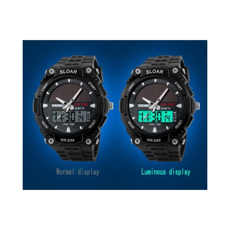 Solar Dual Time Waterproof LED Analog-Digital Watch