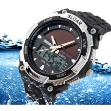 Solar Dual Time Waterproof LED Analog-Digital Watch