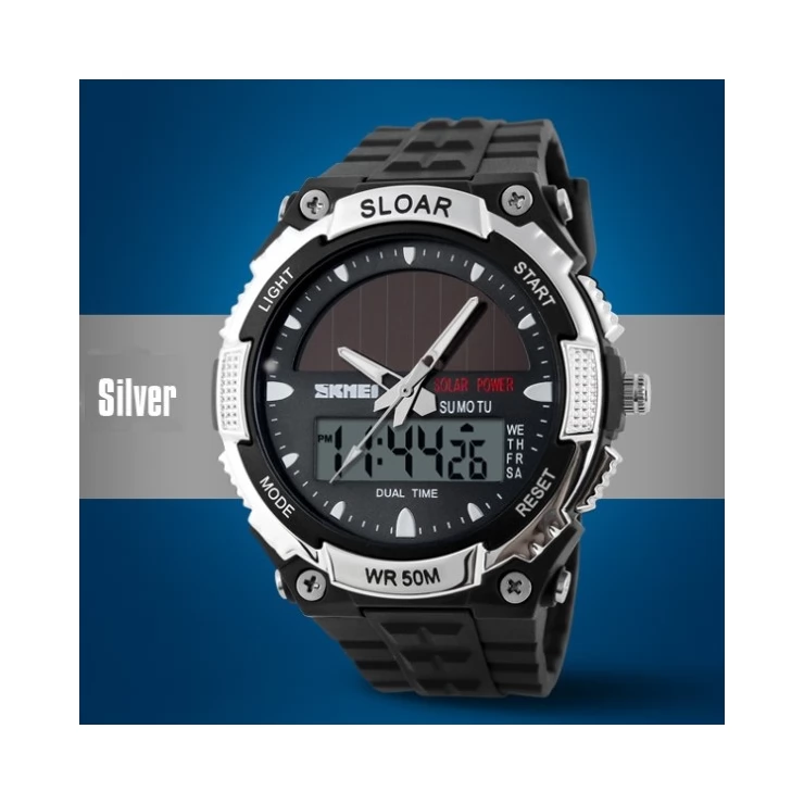 Solar Dual Time Waterproof LED Analog-Digital Watch