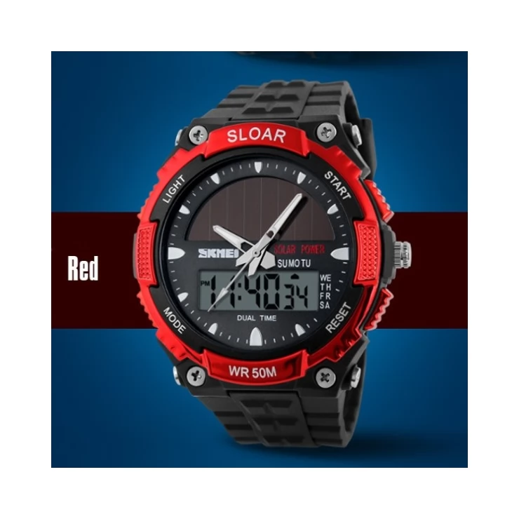 Solar Dual Time Waterproof LED Analog-Digital Watch