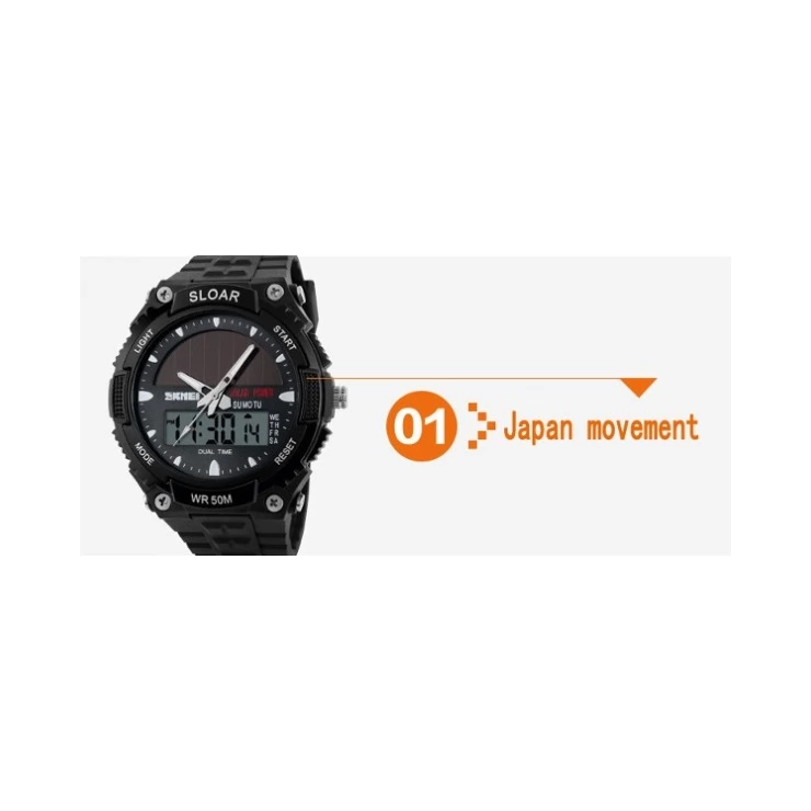 Solar Dual Time Waterproof LED Analog-Digital Watch