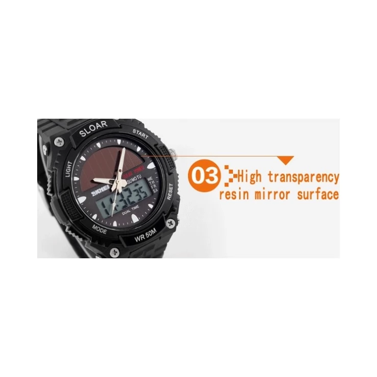 Solar Dual Time Waterproof LED Analog-Digital Watch