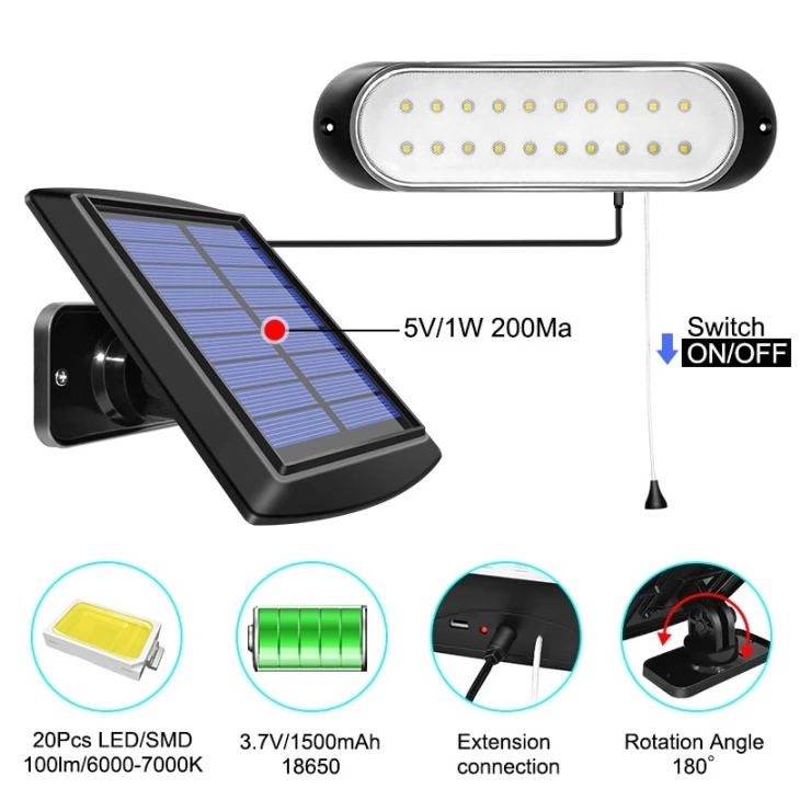Compact Outdoor 20 LED Solar Shed Light Indoor Daytime Application