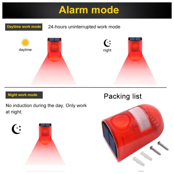Solar Security Alarm Light Motion Sensor Warning Sound 110DB System