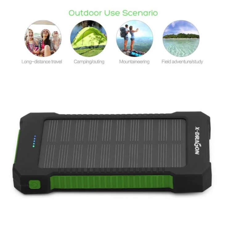 Dual USB Solar Power Bank 10000mAh Universal Battery Charger Torch