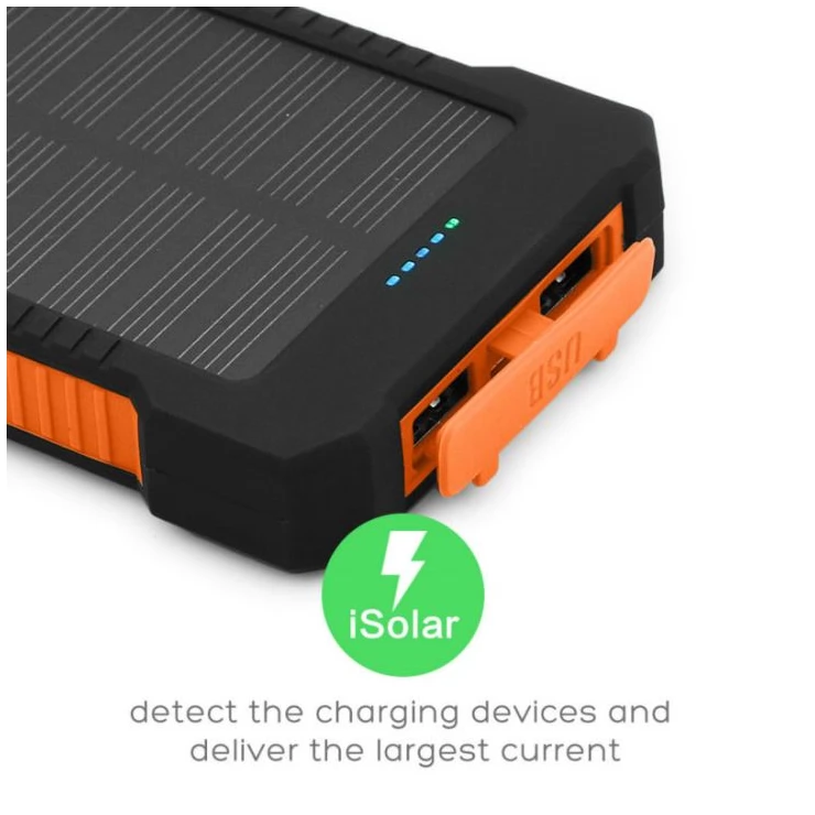 Dual USB Solar Power Bank 10000mAh Universal Battery Charger Torch