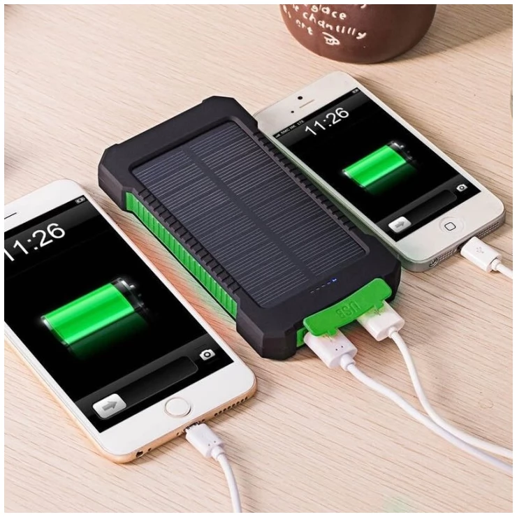 Dual USB Solar Power Bank 10000mAh Universal Battery Charger Torch