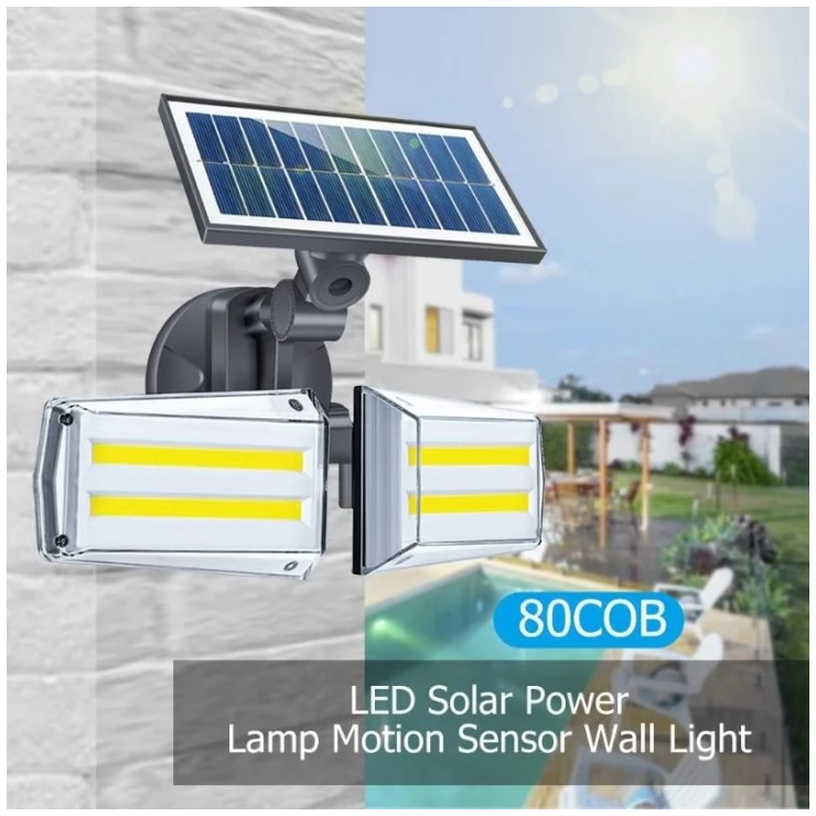 Bright 20W Dual Twin Head Solar Sensor Security Wall Light 80 COB LED