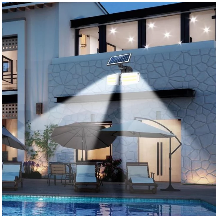 Bright 20W Dual Twin Head Solar Sensor Security Wall Light 80 COB LED
