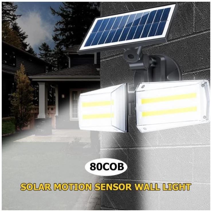 Bright 20W Dual Twin Head Solar Sensor Security Wall Light 80 COB LED