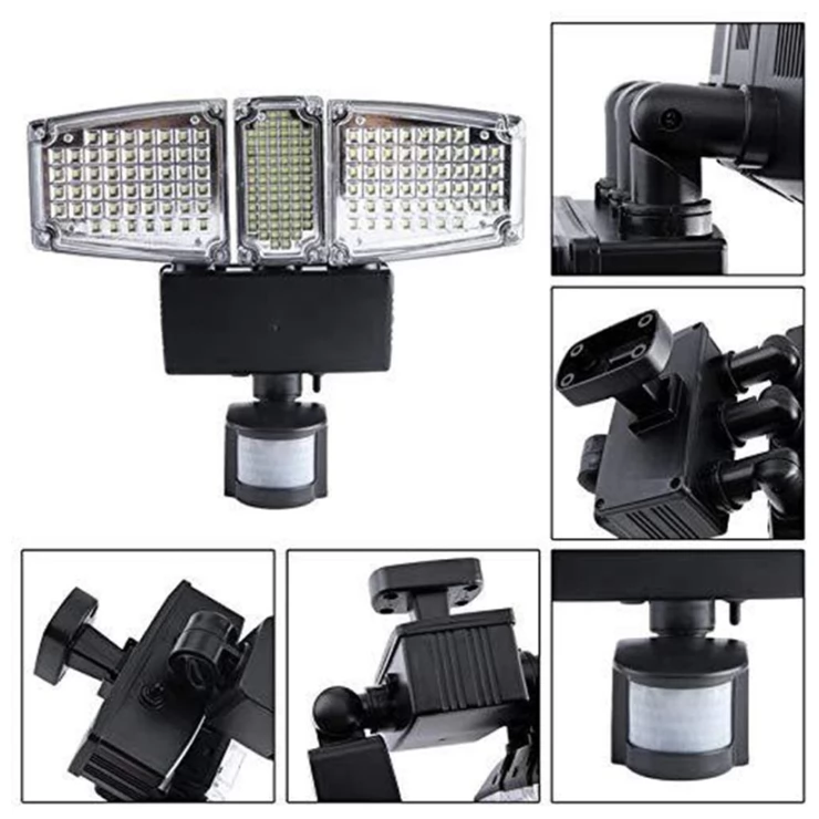 Three Head Super Bright 178 LED Solar Security Wall Light with PIR Motion Sensor