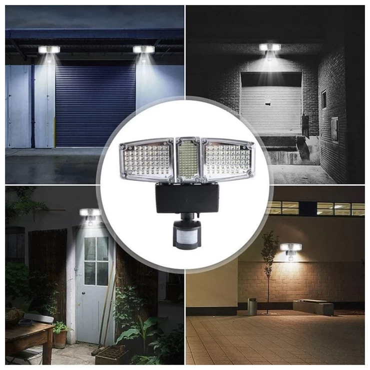 Three Head Super Bright 178 LED Solar Security Wall Light with PIR Motion Sensor