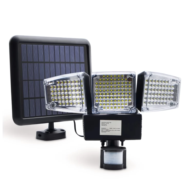 Three Head Super Bright 178 LED Solar Security Wall Light with PIR Motion Sensor