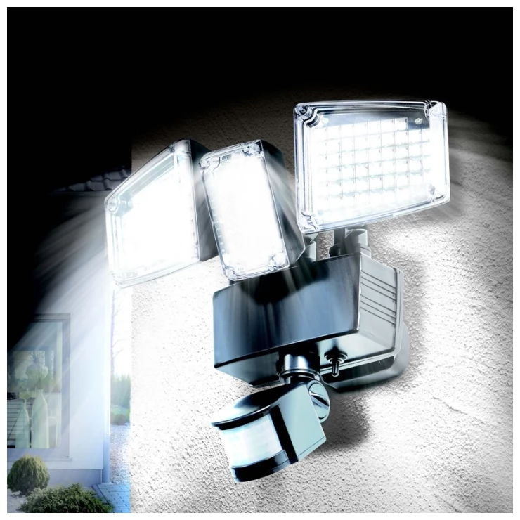 Three Head Super Bright 178 LED Solar Security Wall Light with PIR Motion Sensor