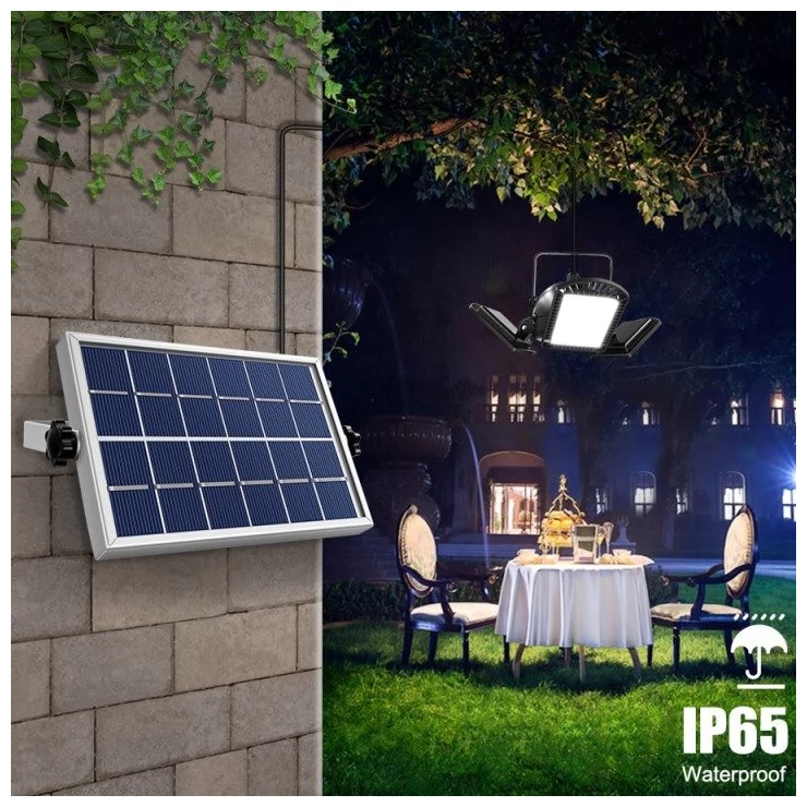 Solar Garden Ceiling Light 60 LED Three Adjustable Lamps With Remote
