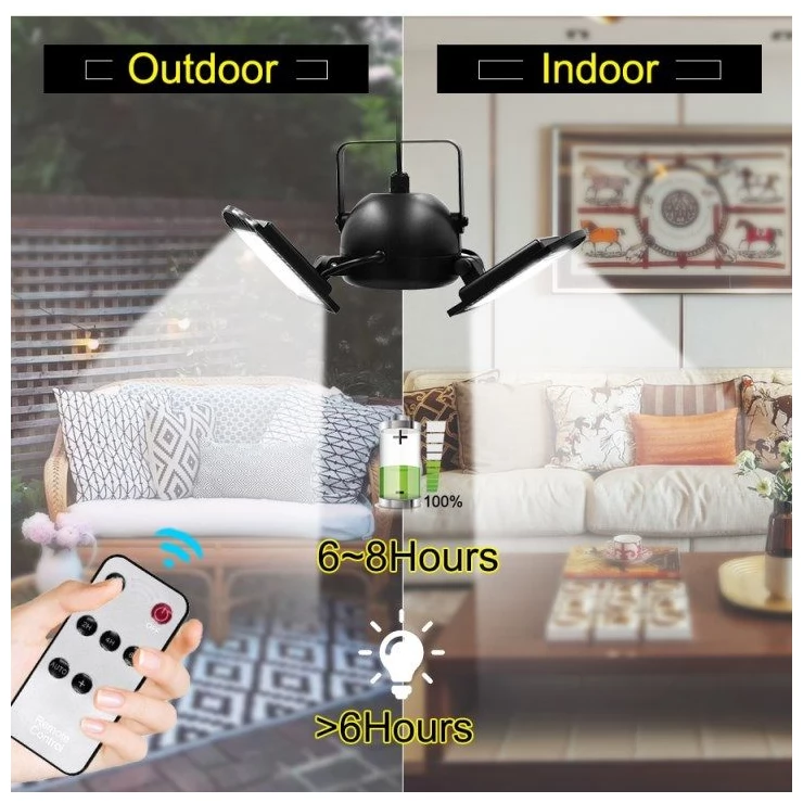 Solar Garden Ceiling Light 60 LED Three Adjustable Lamps With Remote