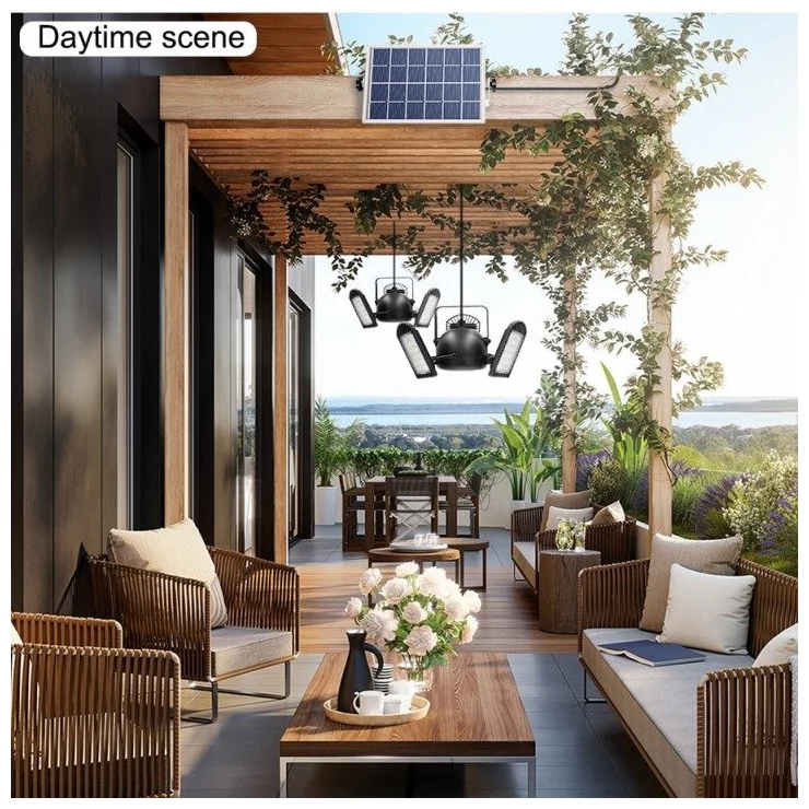 Solar Garden Ceiling Light 60 LED Three Adjustable Lamps With Remote