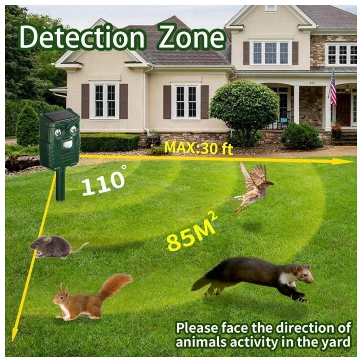 Universal Ultrasonic Solar Birds Animal Repeller PIR Sensor LED Light