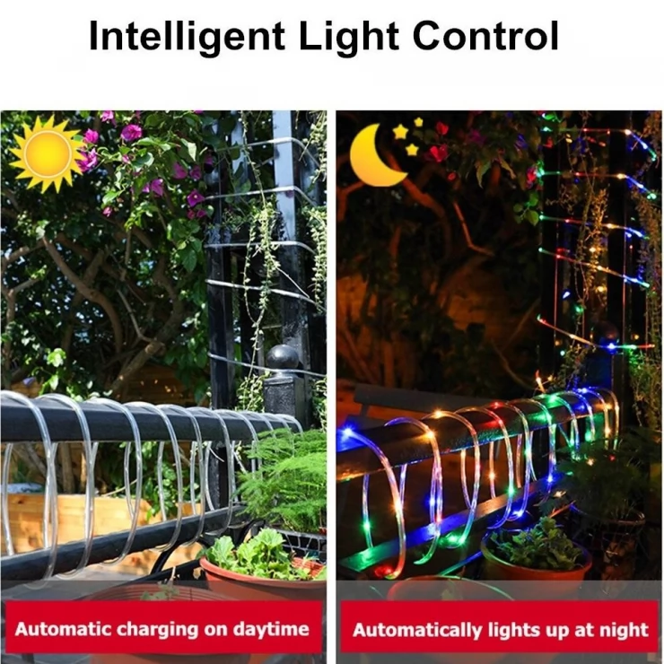 Bright Solar Fairy Lights Outdoor LED Tube String With Remote Control