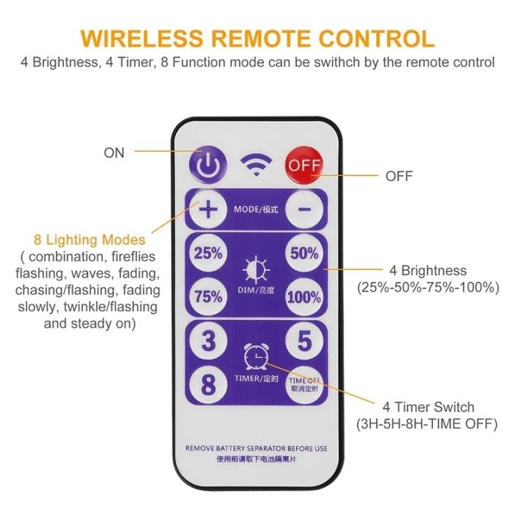 Bright Solar Fairy Lights Outdoor LED Tube String With Remote Control