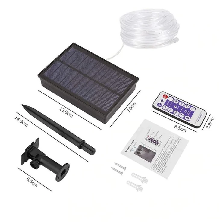 Bright Solar Fairy Lights Outdoor LED Tube String With Remote Control