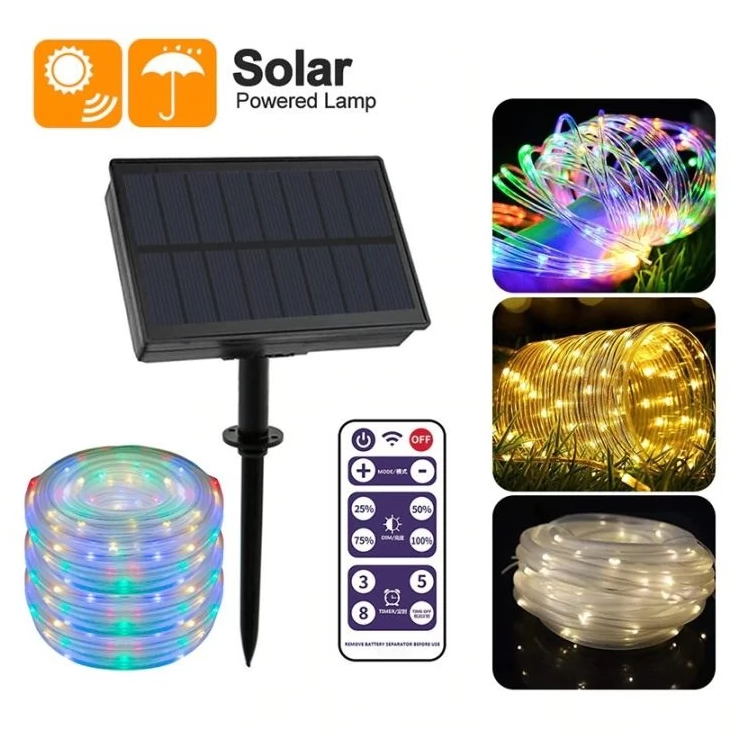 Bright Solar Fairy Lights Outdoor LED Tube String With Remote Control