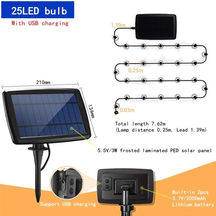 Outdoor Solar Fairy Lights Bright Classic LED Bulbs String Garland