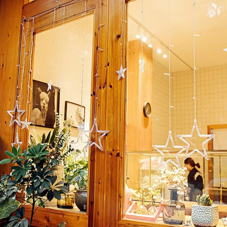 Solar Christmas String Lights LED Stars Outdoor Garland Decoration