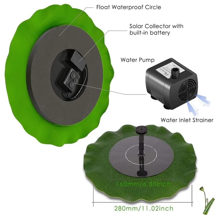 Floating Lotus Leaf Solar Water Pump Fountain Garden Pond Decoration