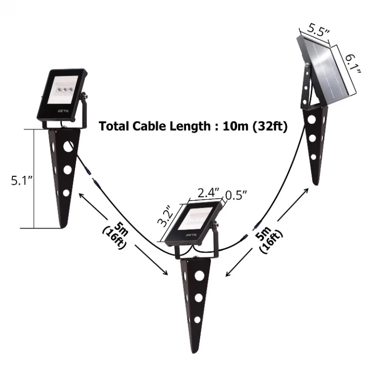 Durable Solar Garden Landscape Spotlight Bright 6 LED Twin Head IP65