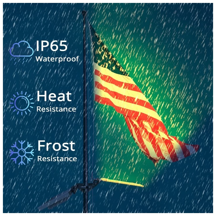 Ultra-Bright 36 LED Solar Flagpole Flood Light Outdoor Pole Setup Kit