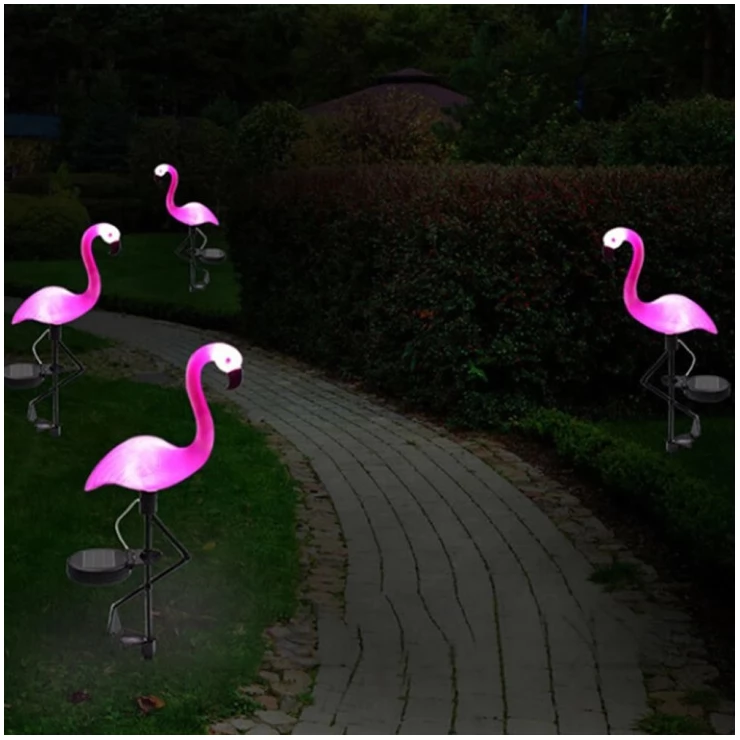 Pink Flamingo Solar Garden Light Ground Stake LED Lawn Decoration 2pcs