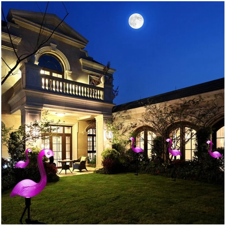 Pink Flamingo Solar Garden Light Ground Stake LED Lawn Decoration 2pcs