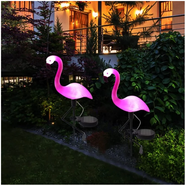 Pink Flamingo Solar Garden Light Ground Stake LED Lawn Decoration 2pcs