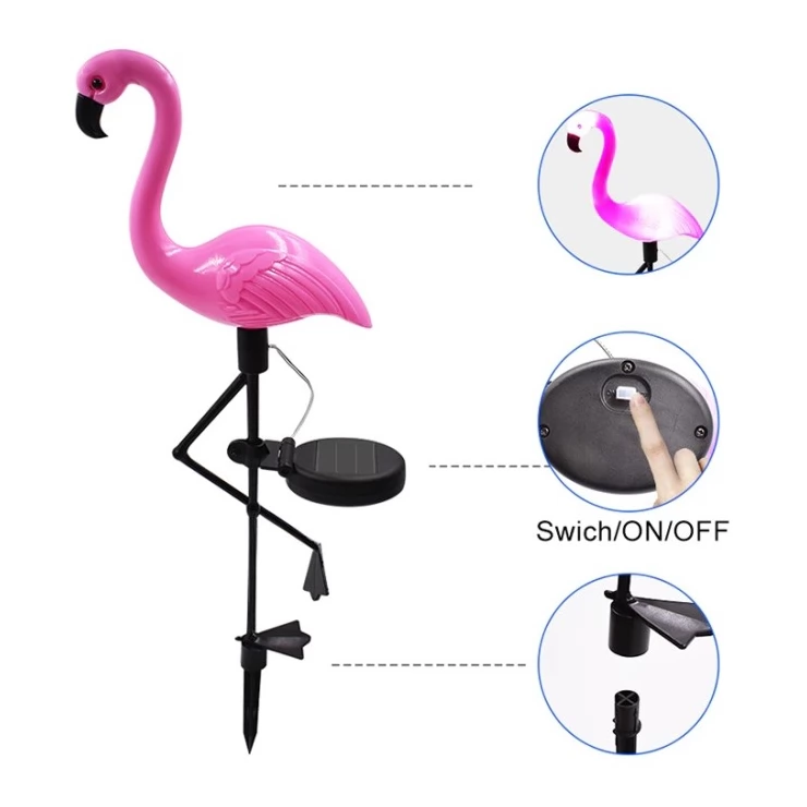 Pink Flamingo Solar Garden Light Ground Stake LED Lawn Decoration 2pcs