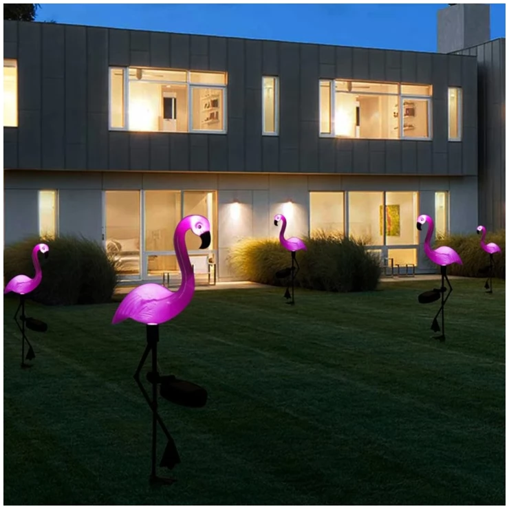 Pink Flamingo Solar Garden Light Ground Stake LED Lawn Decoration 2pcs