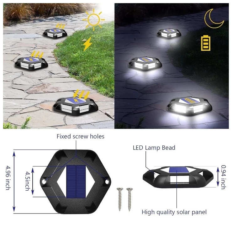 Shock-Resistant 6 LED Solar Path Stud Light Road Driveway Aluminium