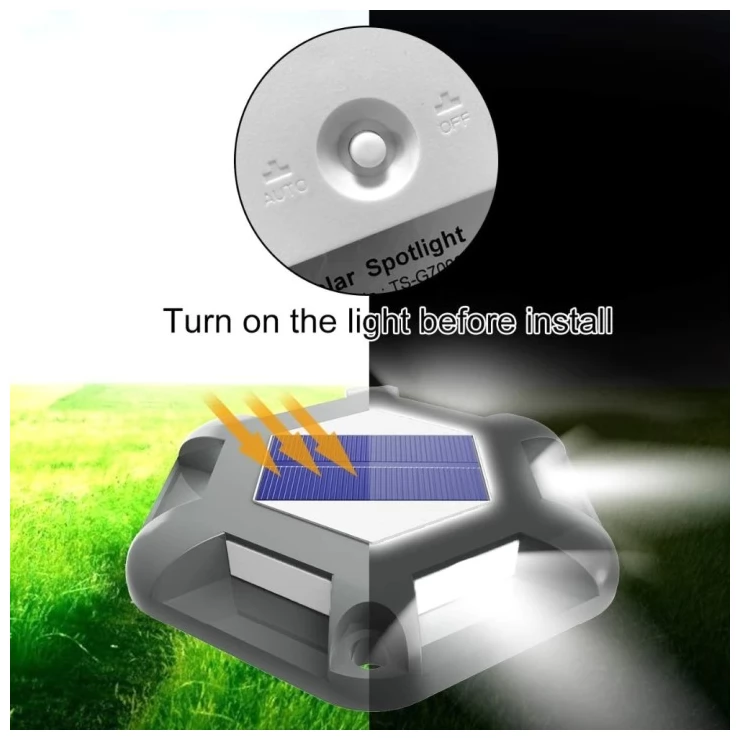 Shock-Resistant 6 LED Solar Path Stud Light Road Driveway Aluminium