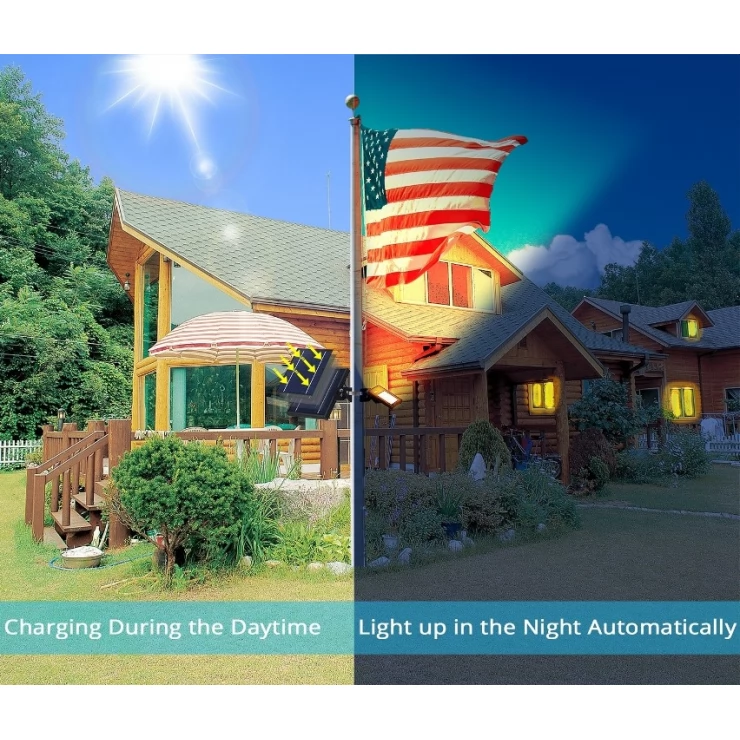 Powerful Solar Flag Pole Light Warm White LED Dusk To Dawn Outdoor Set