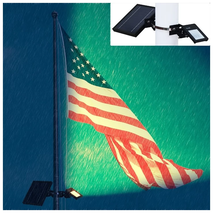 Powerful Solar Flag Pole Light Warm White LED Dusk To Dawn Outdoor Set