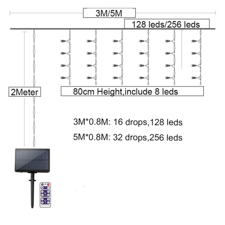 Solar Icicle Lights LED Curtain Christmas Decoration String Garland