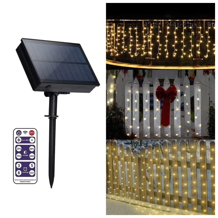 Solar Icicle Lights LED Curtain Christmas Decoration String Garland