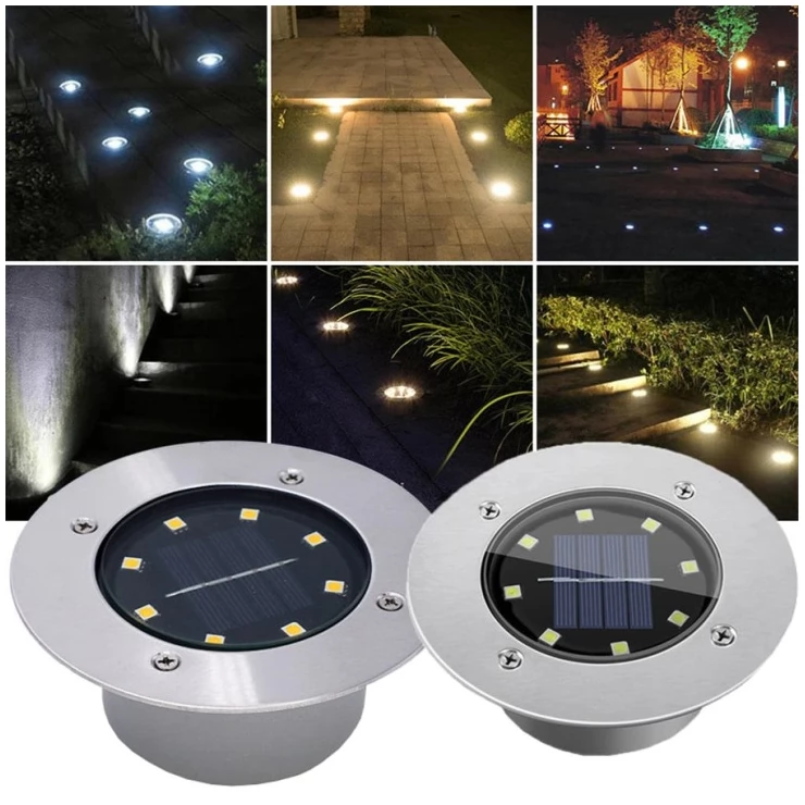 Outdoor 8 LED Solar Deck Light Underground Buried Step Path Light