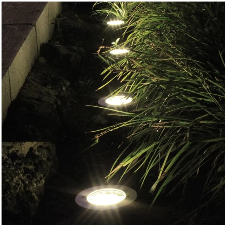 Outdoor 8 LED Solar Deck Light Underground Buried Step Path Light