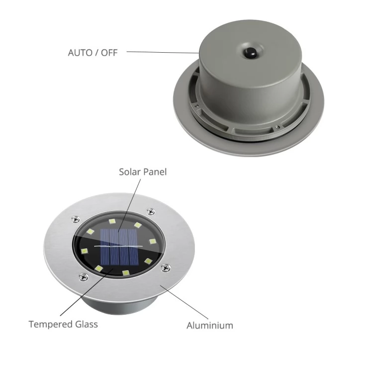 Outdoor 8 LED Solar Deck Light Underground Buried Step Path Light