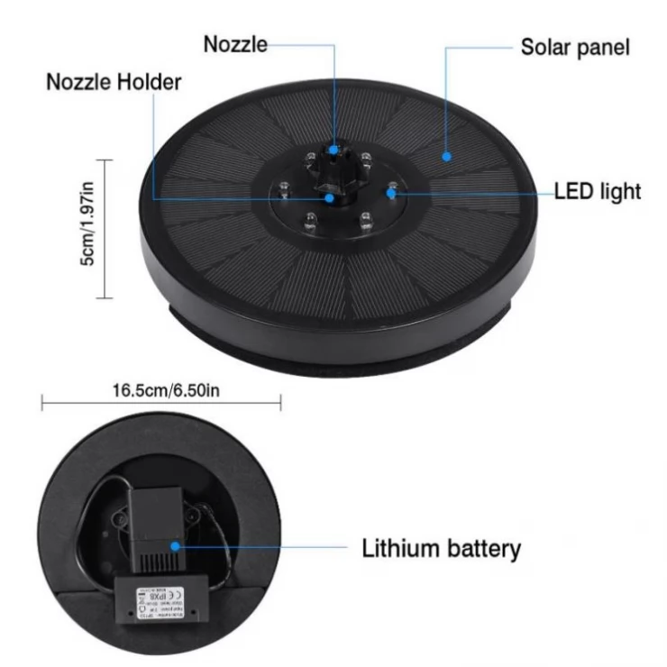 Floating Solar Water Fountain Pump LED Feature With Battery Storage