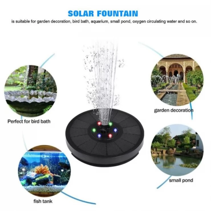 Floating Solar Water Fountain Pump LED Feature With Battery Storage