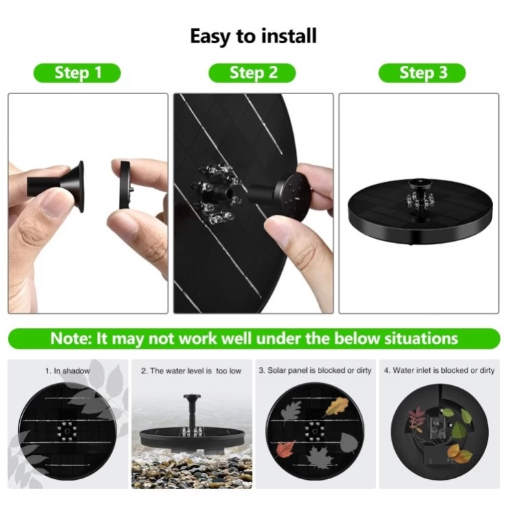 Floating Solar Water Fountain Pump LED Feature With Battery Storage